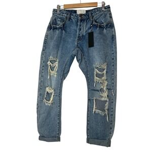 One Teaspoon Bonitas Jeans Women Size 26 Blue Distressed Bohemian Button Fly New